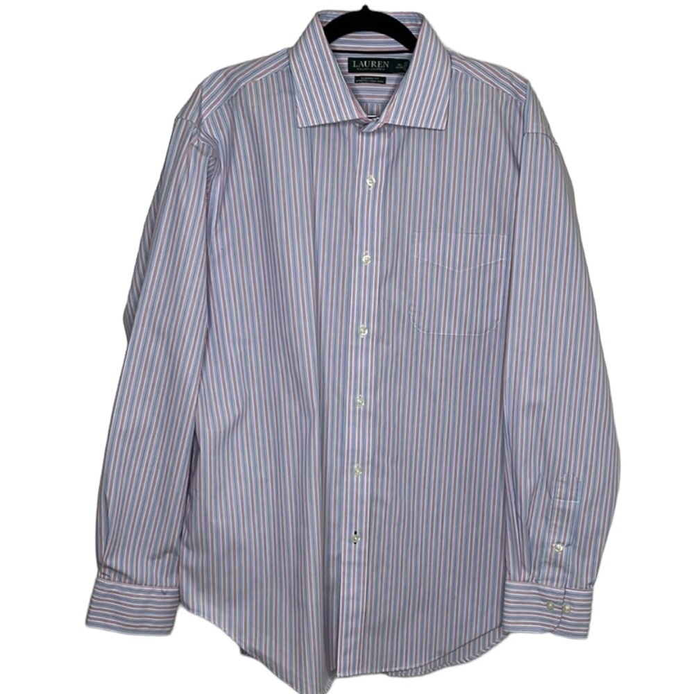 Lauren Ralph Lauren Blue Pink Striped Classic Fit Dress Shirt Sz 16 1/2